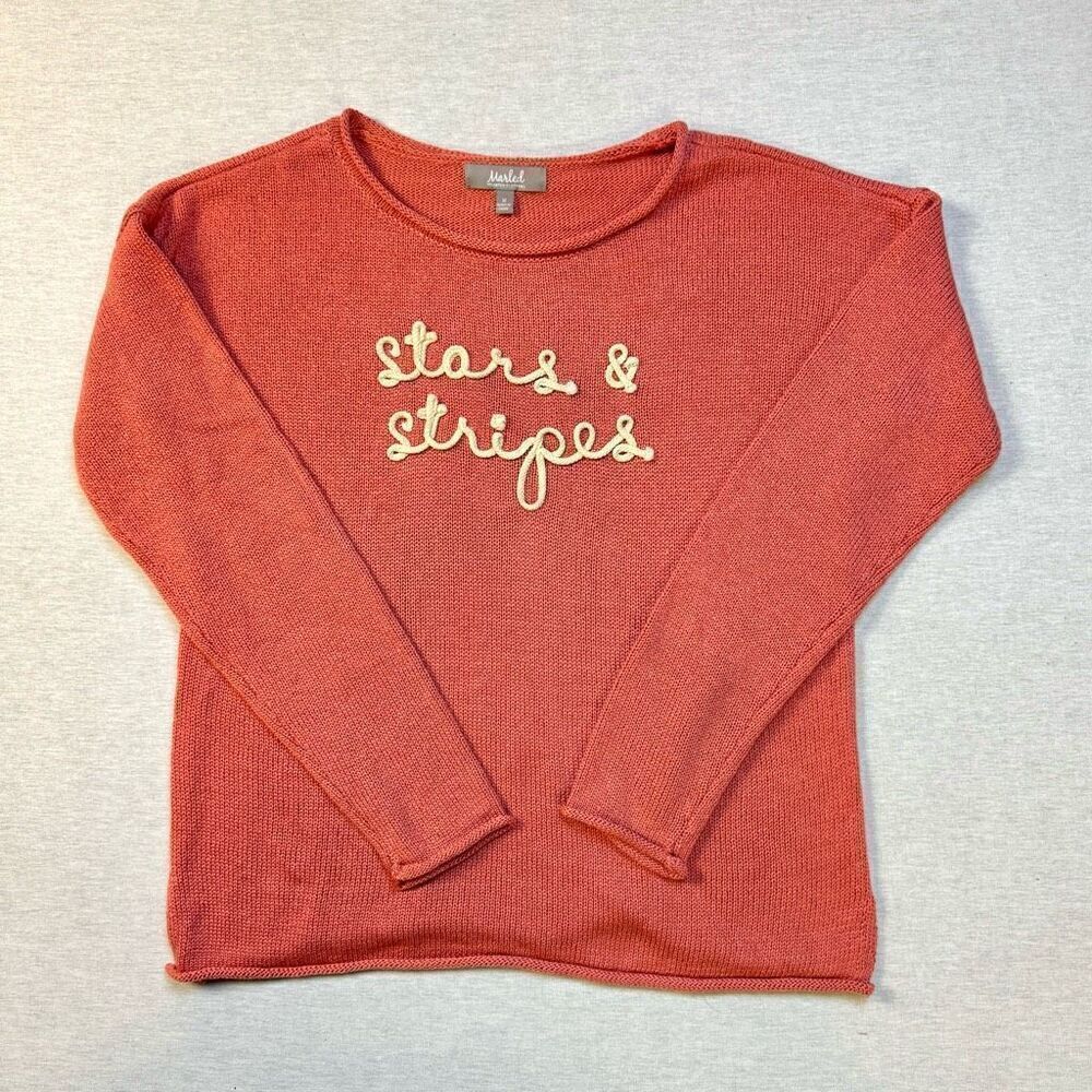 Stars & Stripes Knitted Sweater Marbled Reunited Women’s Sz M Coral